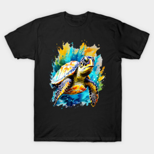 Sea Turtle Surrounded by Splashes of Watercolor T-Shirt
