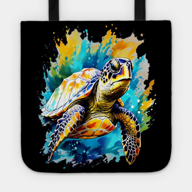 Sea Turtle Surrounded by Splashes of Watercolor Tote by BirdsnStuff