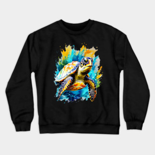 Sea Turtle Surrounded by Splashes of Watercolor Crewneck Sweatshirt
