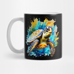 Sea Turtle Surrounded by Splashes of Watercolor Mug