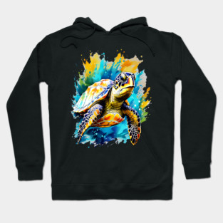 Sea Turtle Surrounded by Splashes of Watercolor Hoodie