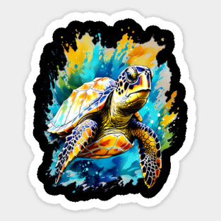 Sea Turtle Surrounded by Splashes of Watercolor Sticker