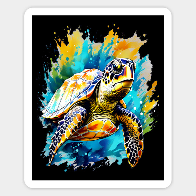 Sea Turtle Surrounded by Splashes of Watercolor Magnet by BirdsnStuff
