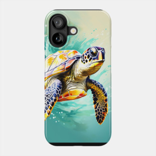 Sea Turtle Surrounded by Splashes of Watercolor Phone Case