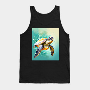 Sea Turtle Surrounded by Splashes of Watercolor Tank Top