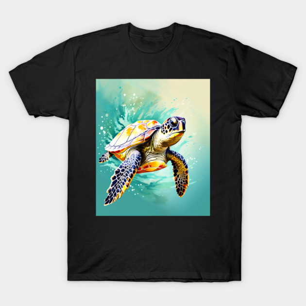 Sea Turtle Surrounded by Splashes of Watercolor T-Shirt by BirdsnStuff