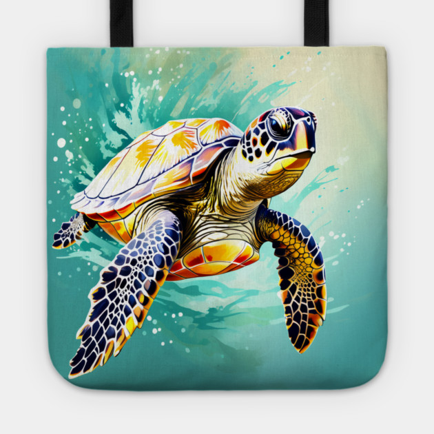 Sea Turtle Surrounded by Splashes of Watercolor Tote by BirdsnStuff