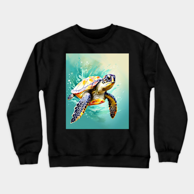 Sea Turtle Surrounded by Splashes of Watercolor Crewneck Sweatshirt by BirdsnStuff