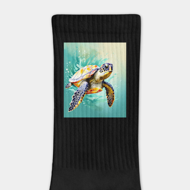 Sea Turtle Surrounded by Splashes of Watercolor by BirdsnStuff