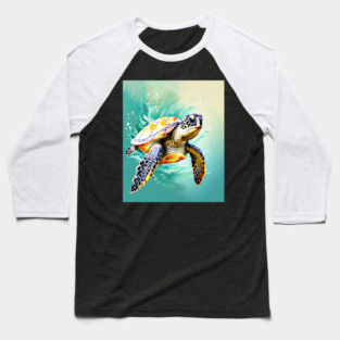Sea Turtle Surrounded by Splashes of Watercolor Baseball T-Shirt