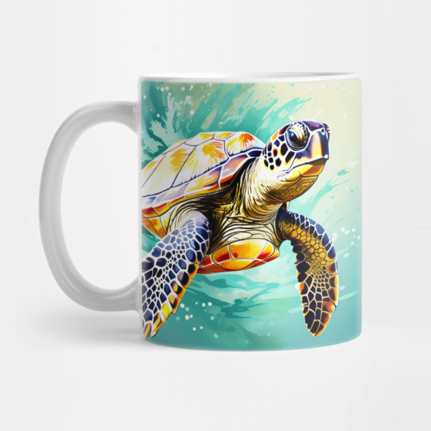 Sea Turtle Surrounded by Splashes of Watercolor by BirdsnStuff