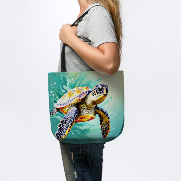 Sea Turtle Surrounded by Splashes of Watercolor by BirdsnStuff