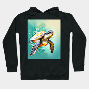 Sea Turtle Surrounded by Splashes of Watercolor Hoodie
