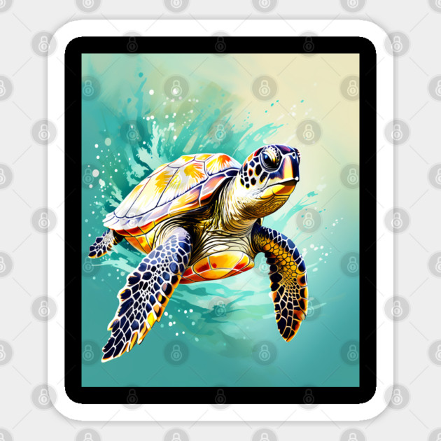 Sea Turtle Surrounded by Splashes of Watercolor Sticker by BirdsnStuff
