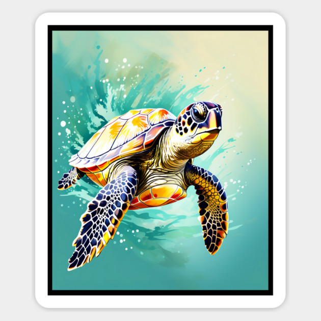 Sea Turtle Surrounded by Splashes of Watercolor Magnet by BirdsnStuff
