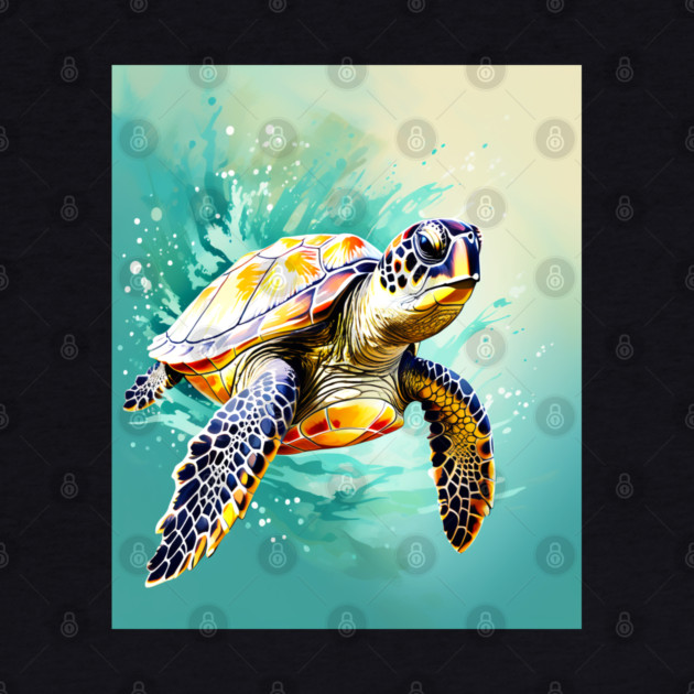 Sea Turtle Surrounded by Splashes of Watercolor by BirdsnStuff