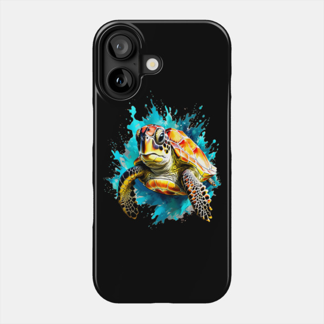 Sea Turtle Surrounded by Splashes of Watercolor Phone Case by BirdsnStuff