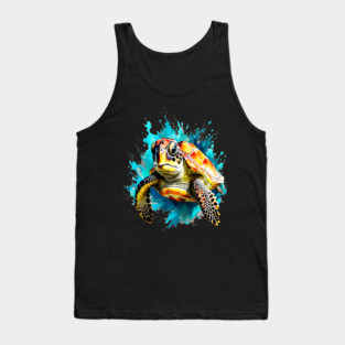 Sea Turtle Surrounded by Splashes of Watercolor Tank Top