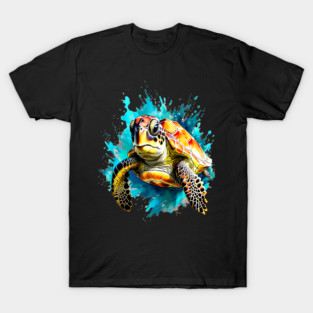 Sea Turtle Surrounded by Splashes of Watercolor T-Shirt