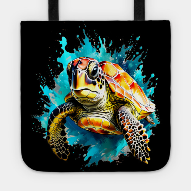 Sea Turtle Surrounded by Splashes of Watercolor Tote by BirdsnStuff