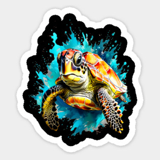 Sea Turtle Surrounded by Splashes of Watercolor Sticker