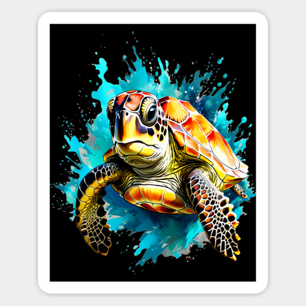 Sea Turtle Surrounded by Splashes of Watercolor Magnet by BirdsnStuff