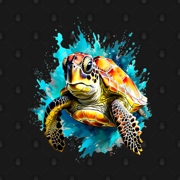 Sea Turtle Surrounded by Splashes of Watercolor by BirdsnStuff
