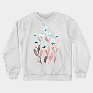 Simple watercolor flowers - pastel blue and living coral Crewneck Sweatshirt