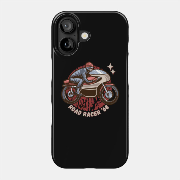 Road Racer '68 Cafe Racer Retro Motorcycle Phone Case by Timeless Chaos