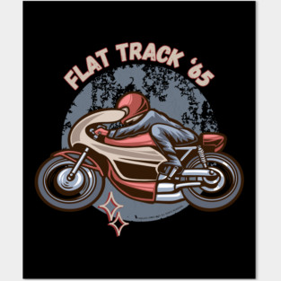 Flat Track '65 Cafe Racer Retro Motorcycle Posters and Art