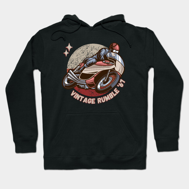 Vintage Rumble '67 Cafe Racer Retro Motorcycle Hoodie by Timeless Chaos