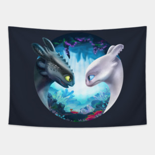Toothless and Light Fury (How to Train Your Dragon 3) Tapestry