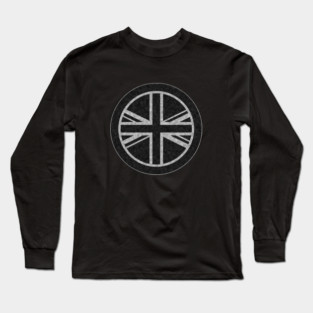 Round UK Union Jack flag black distressed White outline mod Long Sleeve T-Shirt
