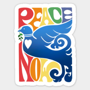 Peace Now Dove And Vintage Rainbow Hippie Design Sticker