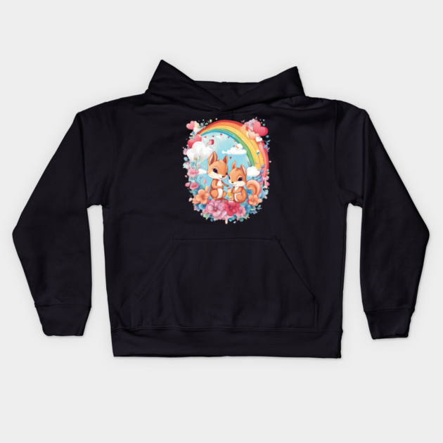 Rainbow Color Squirrel Kids Hoodie by animegirlnft