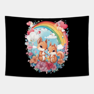 Rainbow Color Squirrel Tapestry