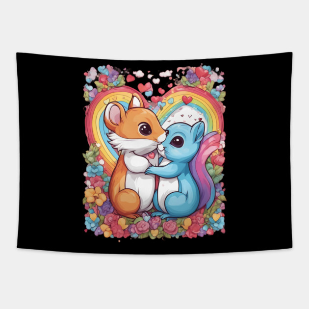 Romantic Couple Squirrel Tapestry by animegirlnft