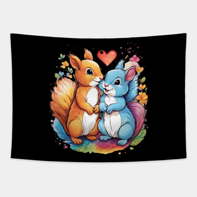Squirrel Romance Tapestry by animegirlnft