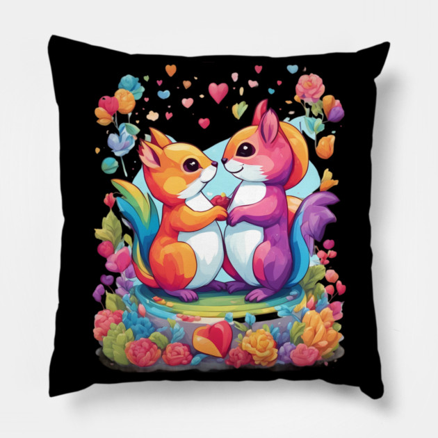 Kawaii Squirrel in Love Pillow by animegirlnft