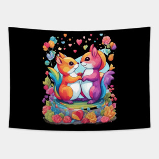 Kawaii Squirrel in Love Tapestry