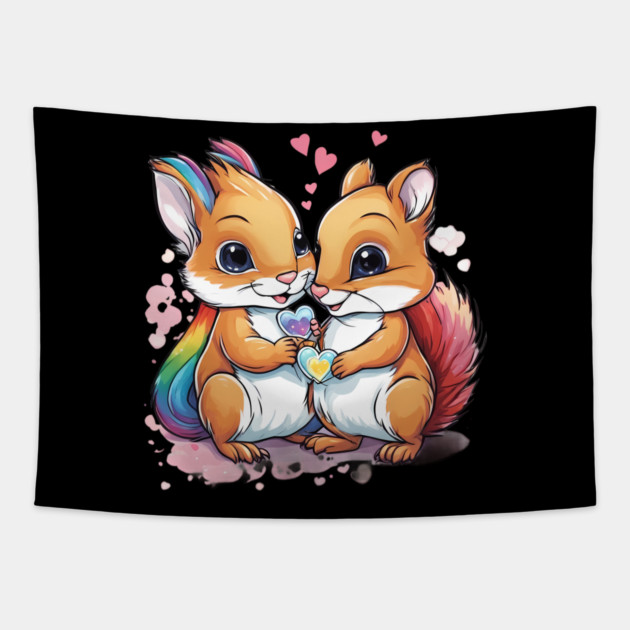Fall in Love Squirrel Tapestry by animegirlnft