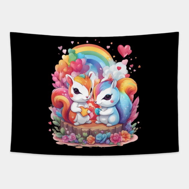 Loving You Squirrel Tapestry by animegirlnft