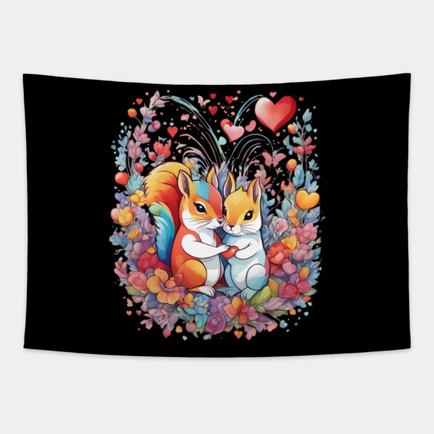 Valentine's Day Squirrel Tapestry by animegirlnft