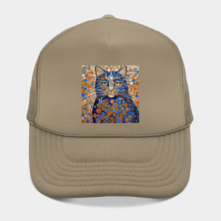 Klimt Cat with Red and Blue Flowers Hat