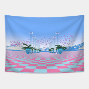 Vaporwave Landscape Tapestry