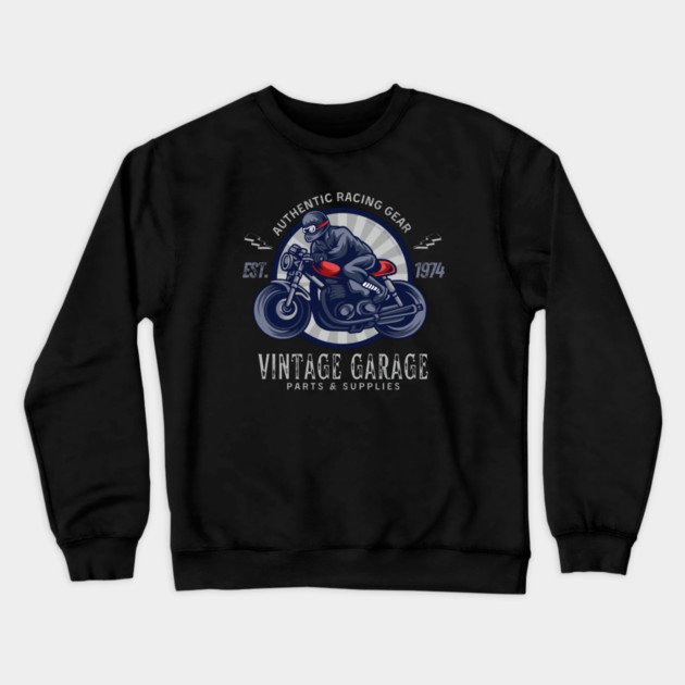 Vintage Garage Racing Gear Motorcycle Design Crewneck Sweatshirt by Timeless Chaos