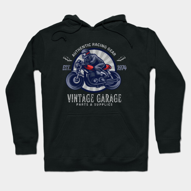 Vintage Garage Racing Gear Motorcycle Design Hoodie by Timeless Chaos