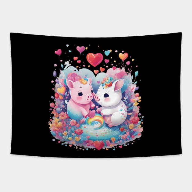 Love Pig Tapestry by animegirlnft