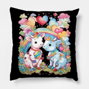 Rainbow Lover Cow Pillow