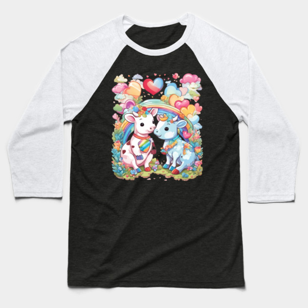 Rainbow Lover Cow Baseball T-Shirt by animegirlnft